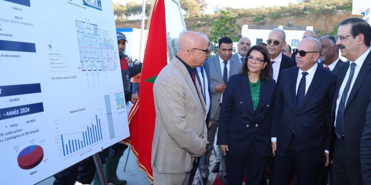 وزير الفلاحة والصيد البحري والتنمية القروية والمياه والغابات، كاتبة الدولة المكلفة بالصيد البحري، يدشنان سوقًا للسمك بالمهدية